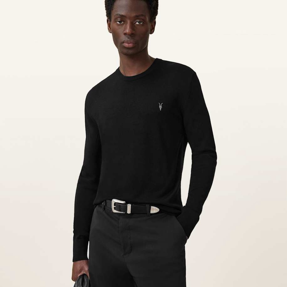 ALLSAINTS MODE MERINO CREW NECK RAMSKULL SWEATER M Medium Black 100% Wool